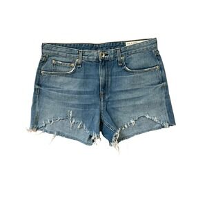 rag & bone Distressed High-Waist Denim Shorts - Blue